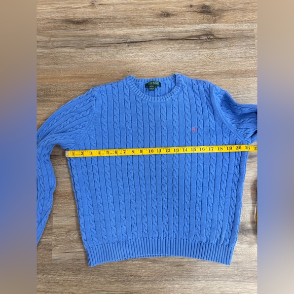 RALPH LAUREN VINTAGE BLUE CABLE KNIT SWEATER EMBROIDERED LOGO Y2K STYLE SIZE L - Picture 7 of 8